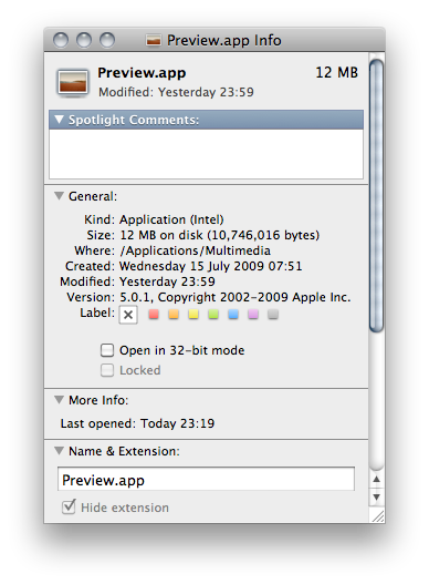 Preview.app's information panel after changing the icon