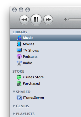 iTunes shows the remote library